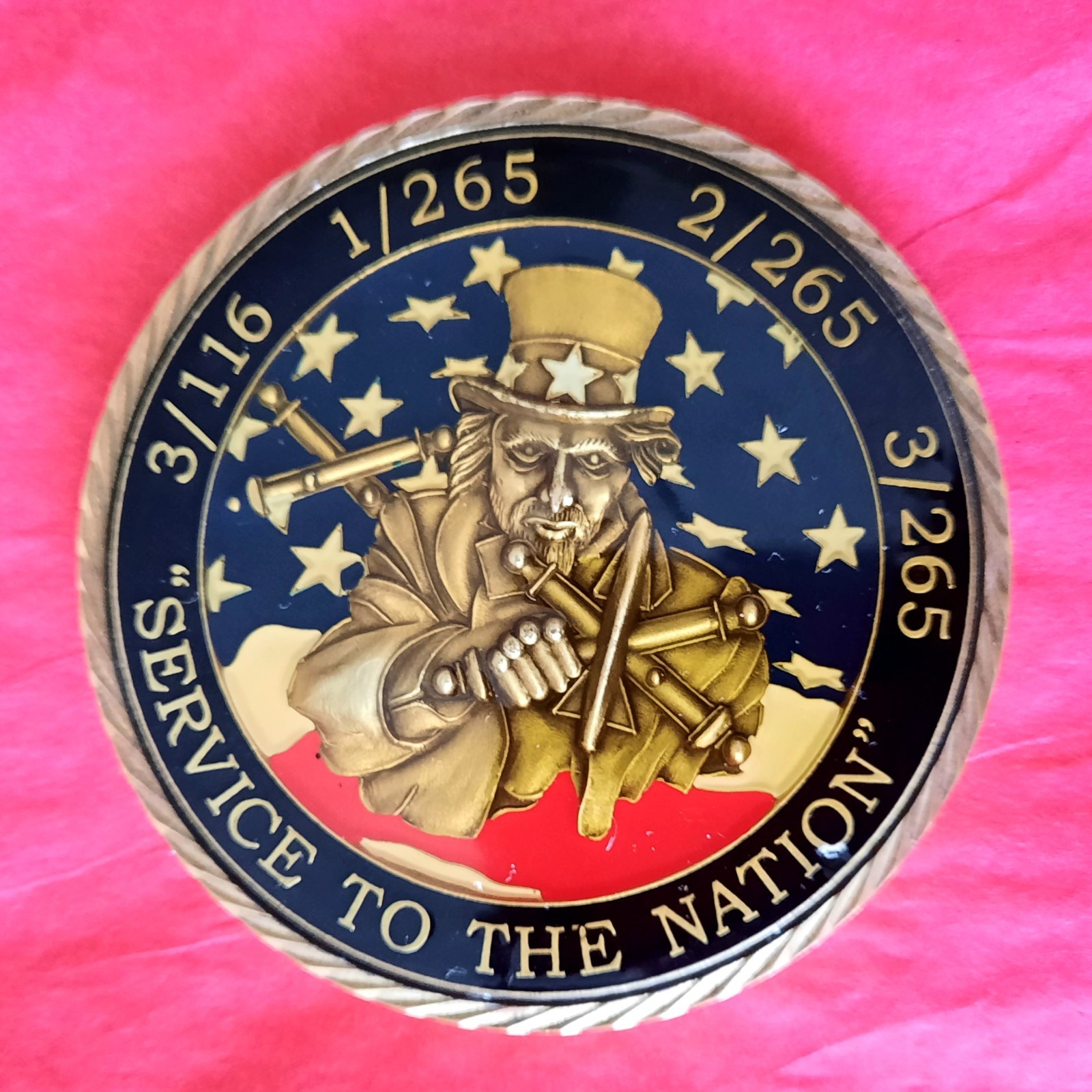 SERVICE TO THE NATION~3/116  1/265 2/265  3/265; MILITES SOLIS~SWIFT & SURE COIN