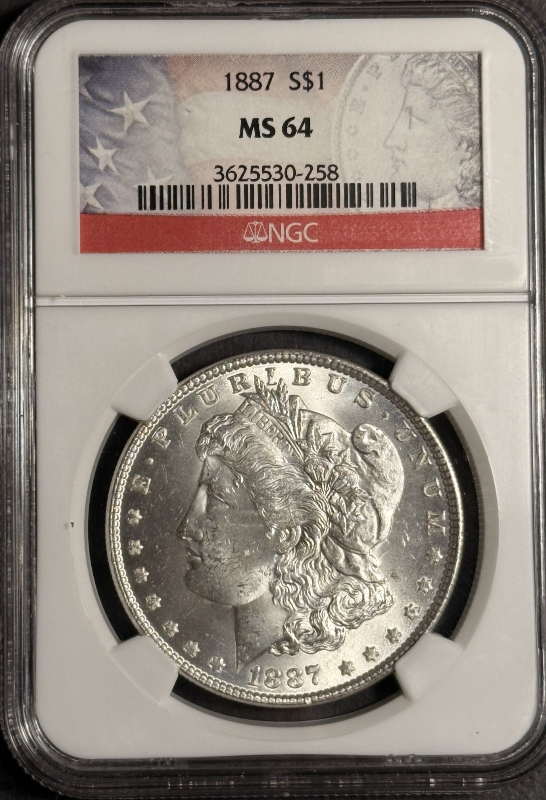 1887 Morgan Silver Dollar, MS64 NGC, (18028)