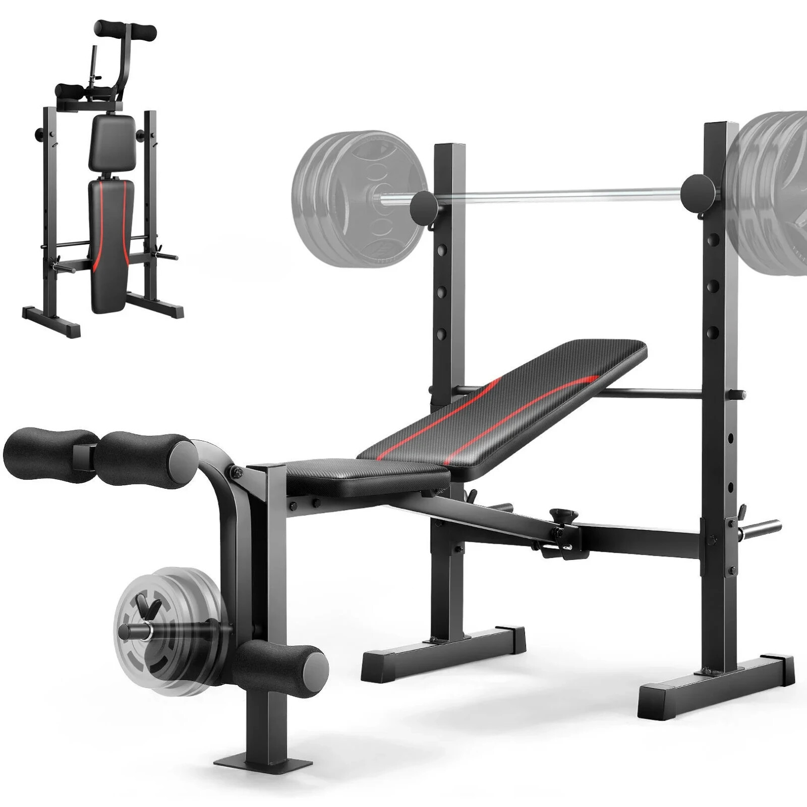 600LBS 8in1 Multi-Function Weight Bench with Squat Rack Adjustable for Home Gym