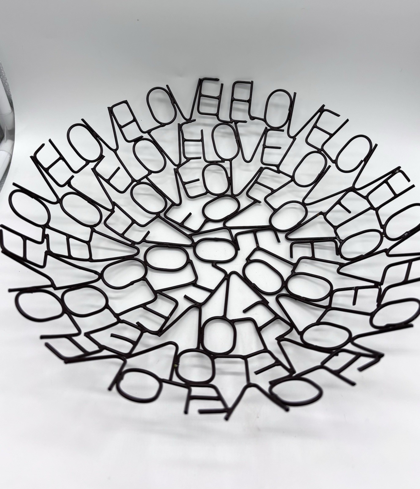 Twisted Brown Metal LOVE Spellout  Wire Bowl Basket 11” Cool Item