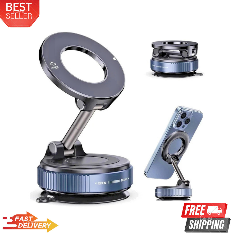Vacuum Magnetic Phone Holder for Car – Alloy Suction Car Mount, Adjustable