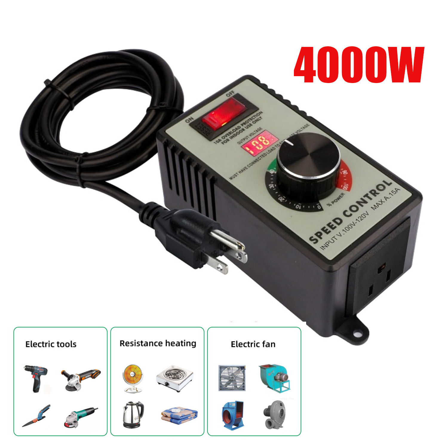 4000W Variable Speed Controller Electric Motor For Rheostat Fan Drill AC 120V
