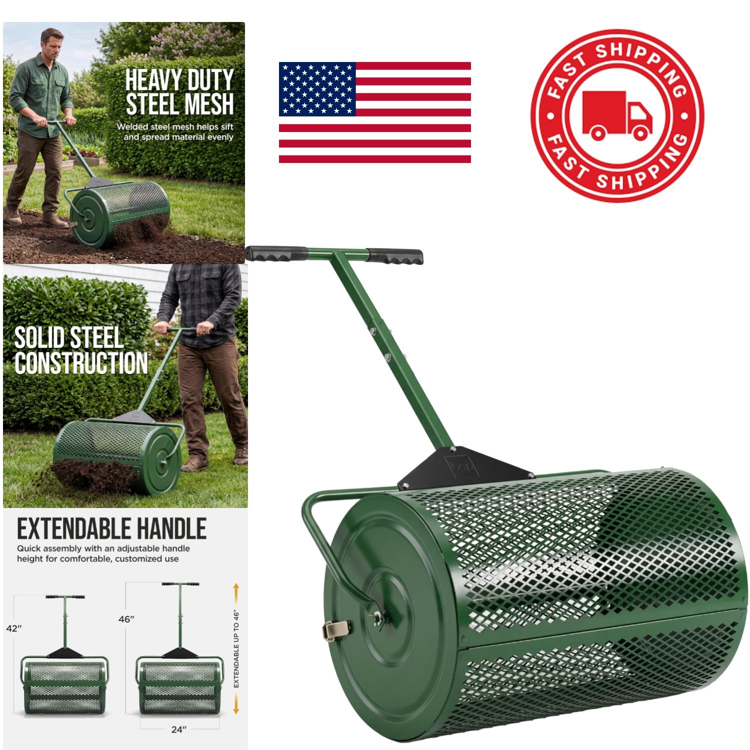 Lawn and Soil Spreader 24 Inch Capacity 2.8 Cubic Feet for Efficient Spreading
