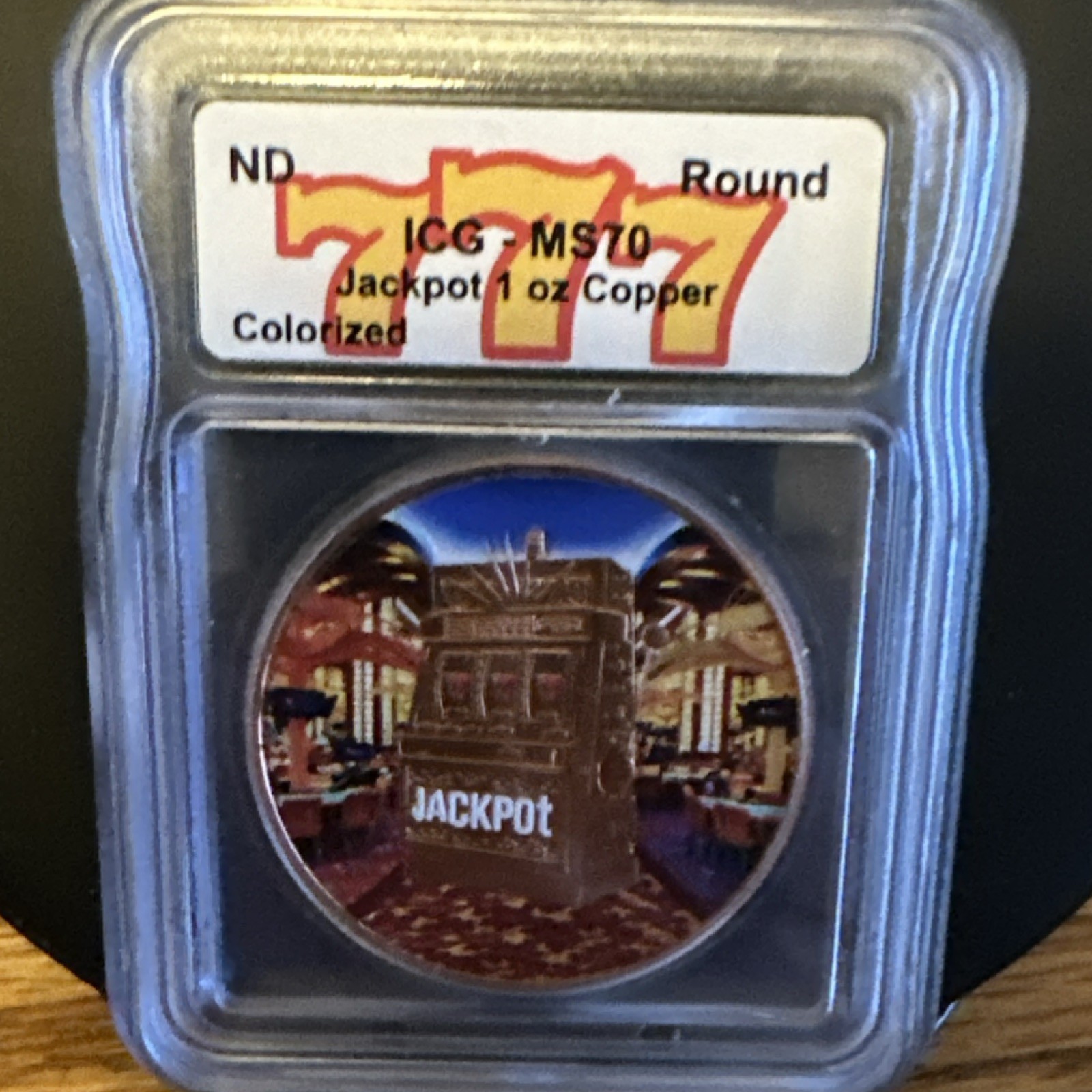 1 oz Colorized Copper Jackpot Lucky Token Las Vegas .999 Fine