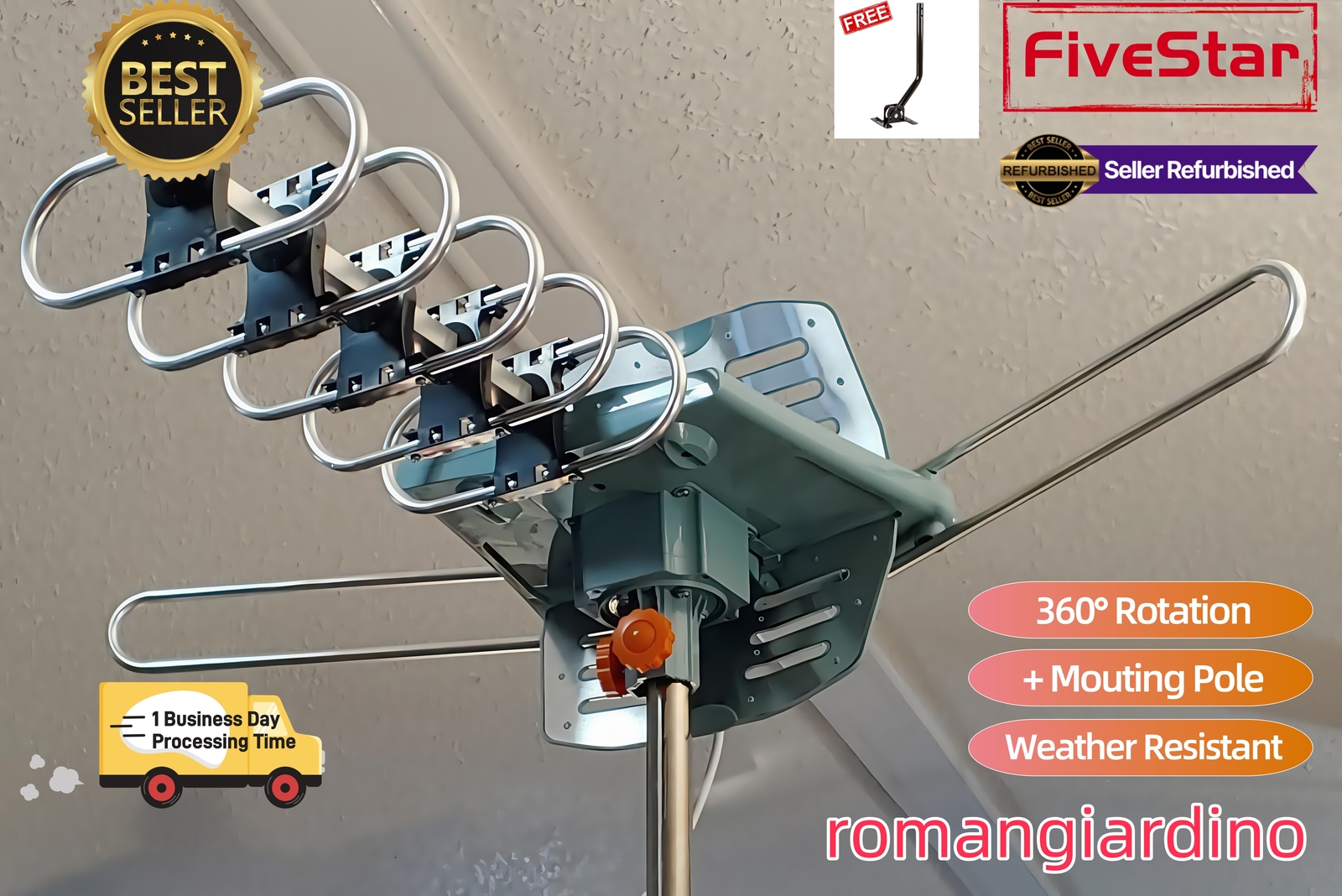 Outdoor TV Antenna Motorized Pole 360° Rotation 4K HDTV Amplified Hot Deal