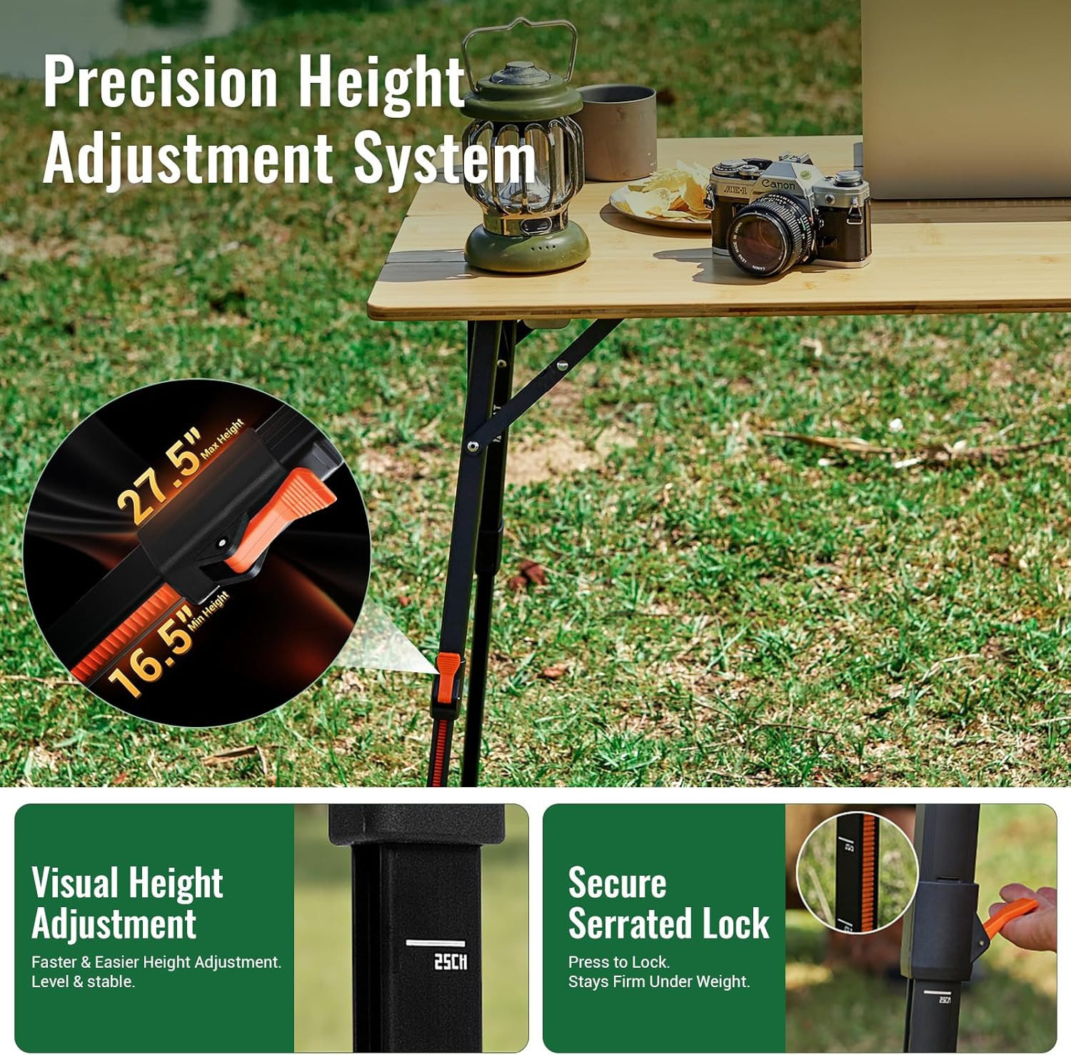 Portable Bamboo Folding Table - Adjustable Height for Camping & BBQ