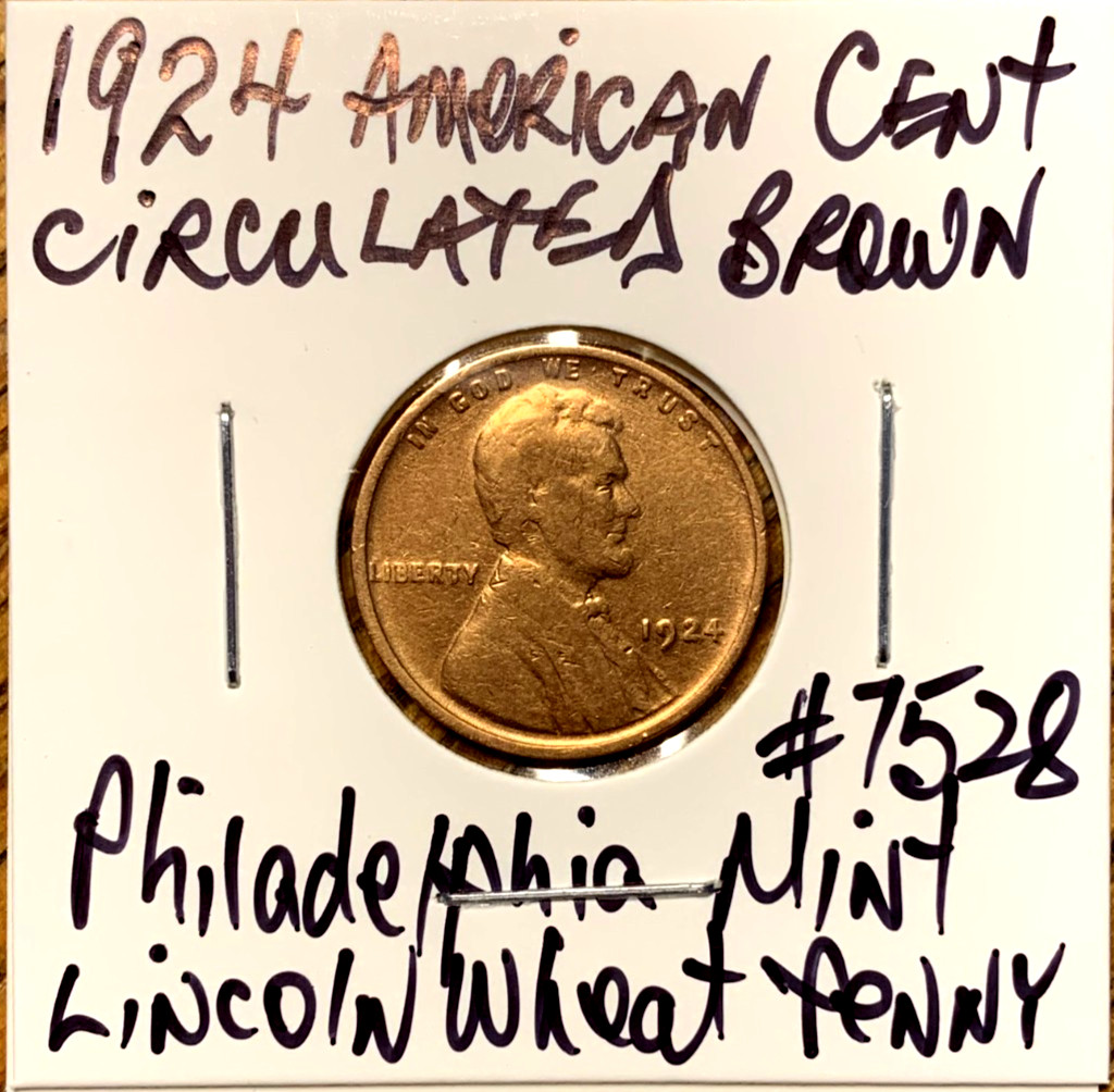 1924 American Cent Nice Circulated Brown Lincoln Wheat Philadelphia Mint Penny