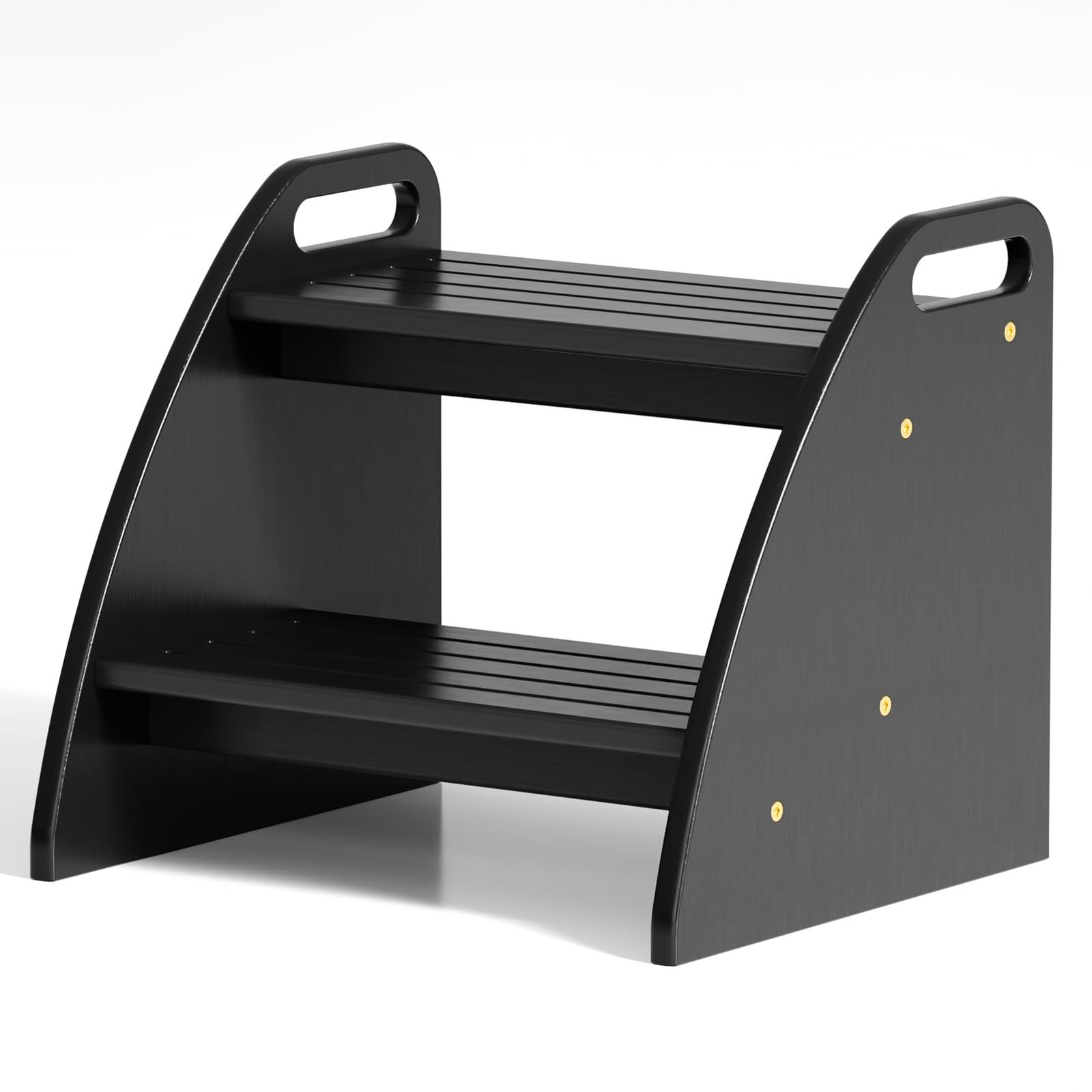 Two Step Stool for Toddlers 300lbs Capacity Black Wooden Non-Slip Handles
