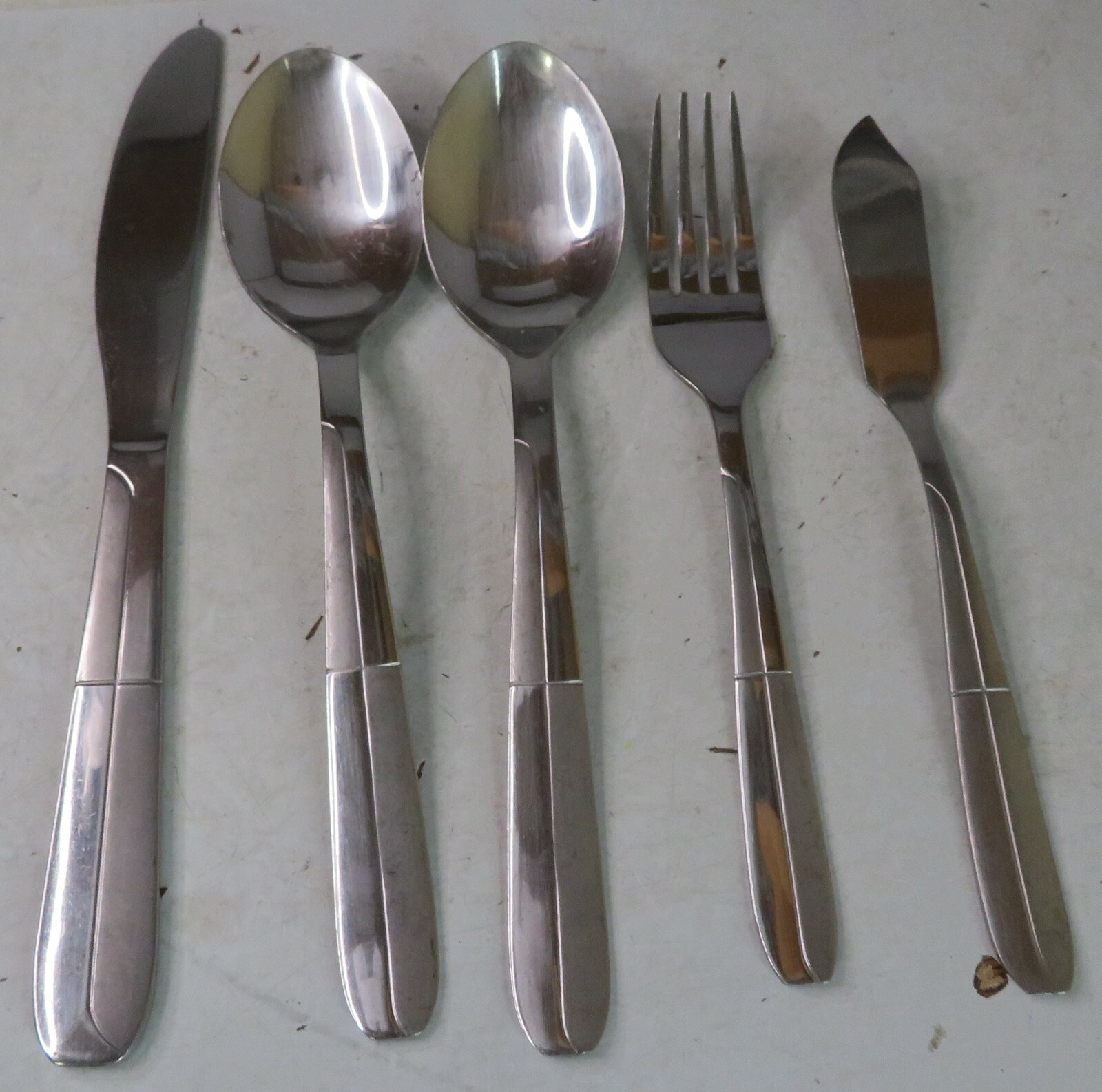 5 pc Set Lot CAMBRIDGE ASHER FLATWARE FORK SPOONS KNIVE BUTTER Used Stainless