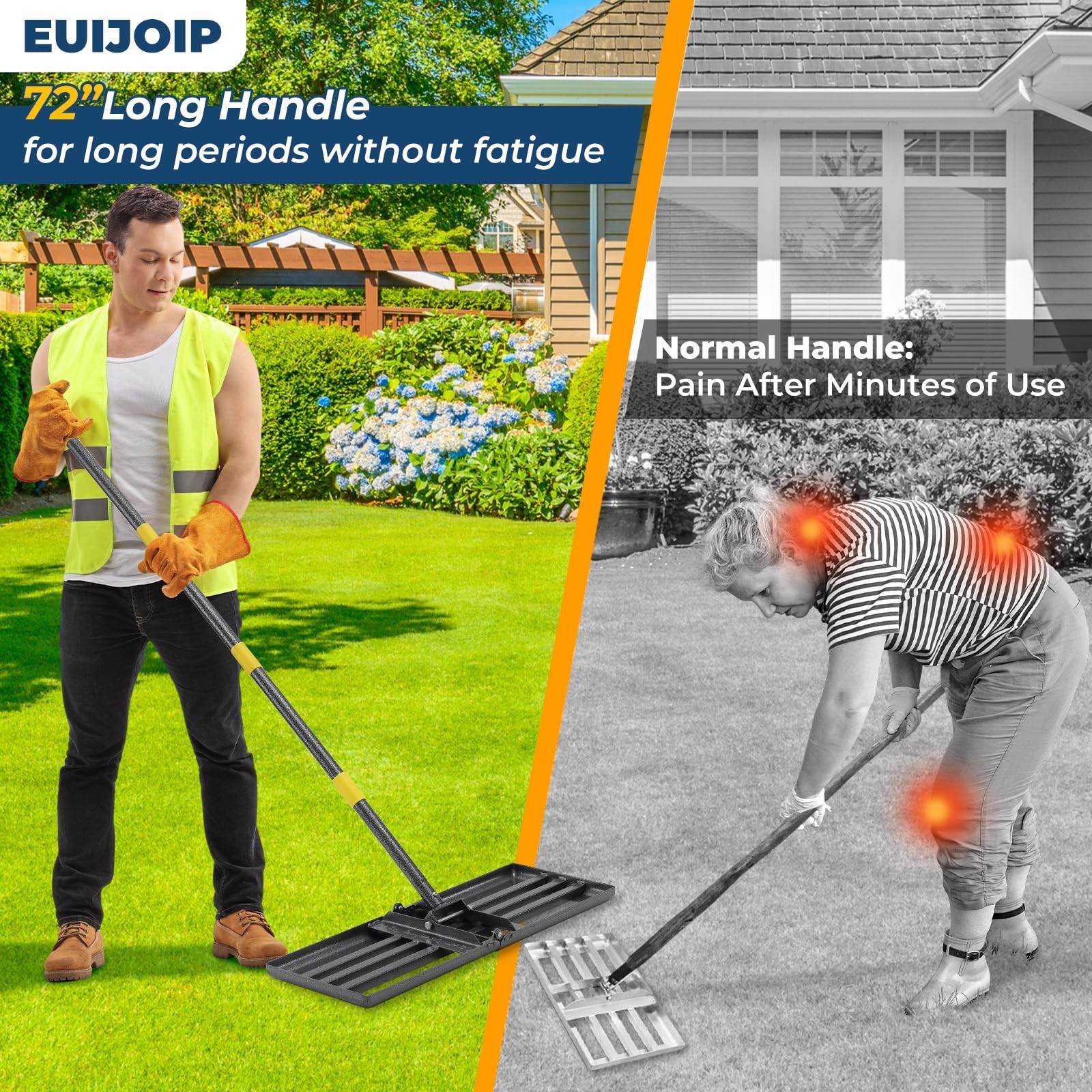 Heavy Duty Lawn Leveling Rake 30"x10" - Adjustable 72" Handle, Foldable Soil Gra