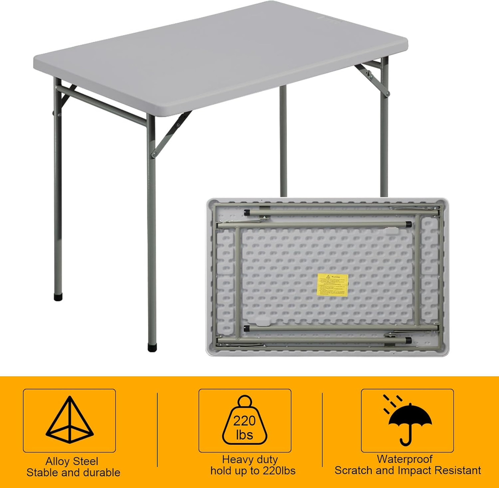 Folding Table 3ft Rectangular Plastic Event Table for Indoor Outdoor Camping