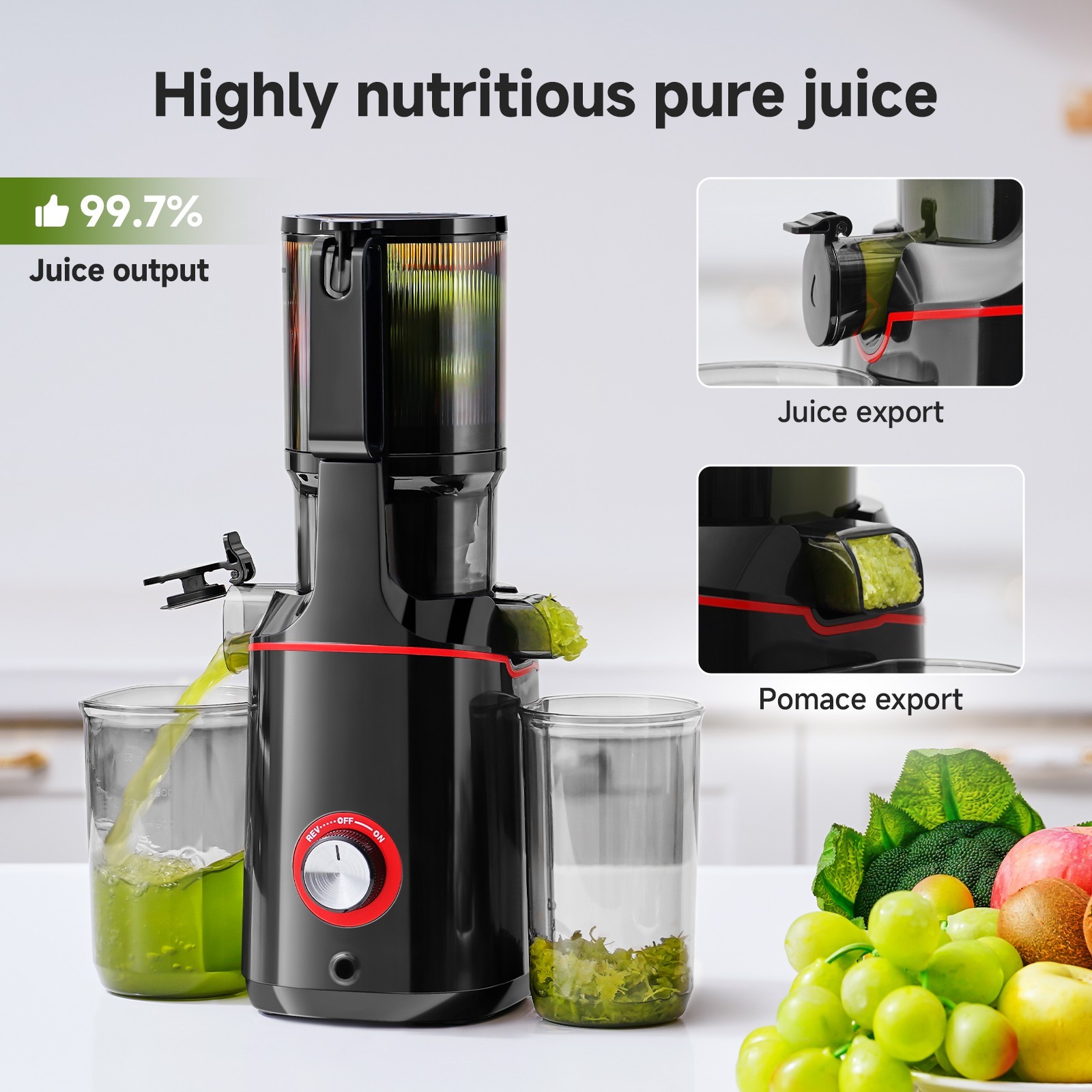 AMZCHEF Slow Juicer Machine, High Juicing Rate, Quiet Motor with Rever.