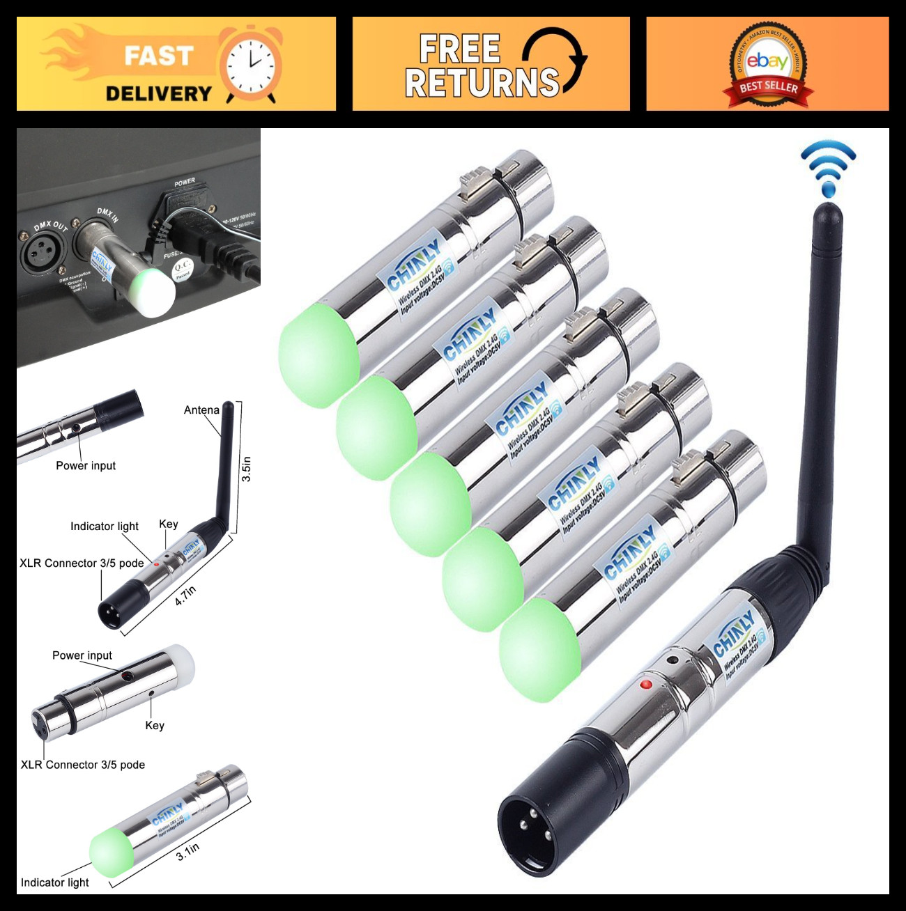6pcs 2.4G DMX512 Wireless Transmitter & Receivers Set for Stage Lighting, PAR Li