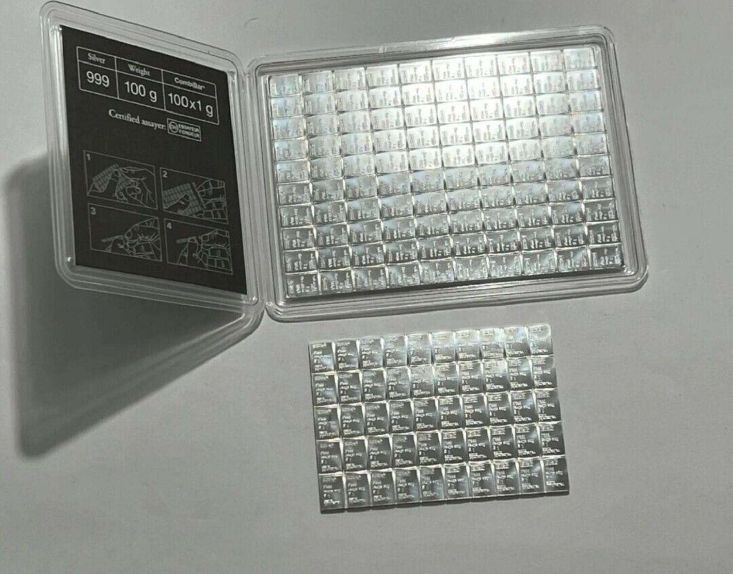 50 GRAM SILVER BAR MINT VALCAMBI SUISSE 50 X 1 GRAM .999 FINE SILVER BARS