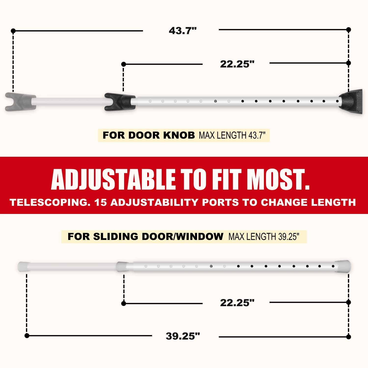 Securityman Door Security Bar with Alarm | Sliding 1 Pack, White