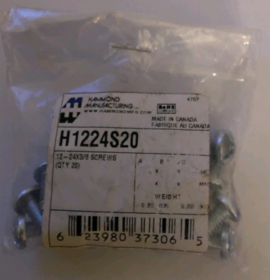 12-24 ZINC RACK SCREWS WITH PILOT POINT, 20 PACK, HAMMOND MFG - H1224S20