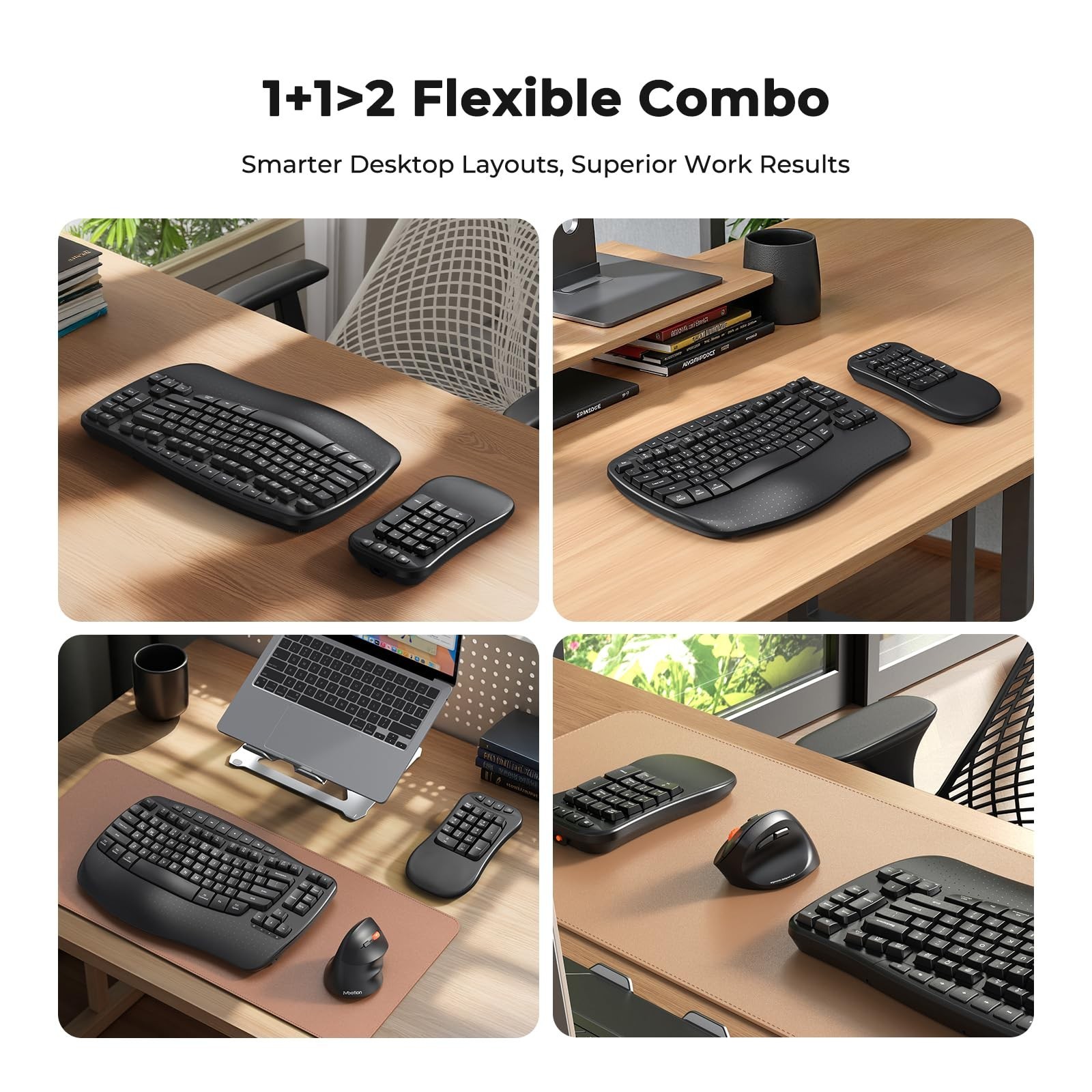 MEETION Wave Ergonomic Split Keyboard with Numeric Keypad, Black | 2.4G/Bluet...