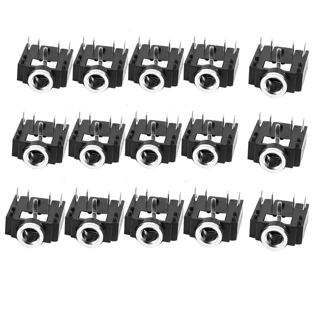 bnafes 15pcs PJ-307 3.5mm Stereo Jack Socket 5 Pin PCB Mount Female Black