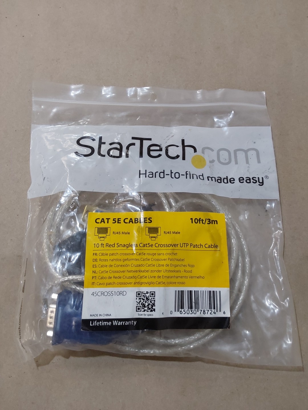 StarTech Cat 5E Cables 10ftSnagless Cat5e Crossover UTP Patch Cable 45CROSS10RD