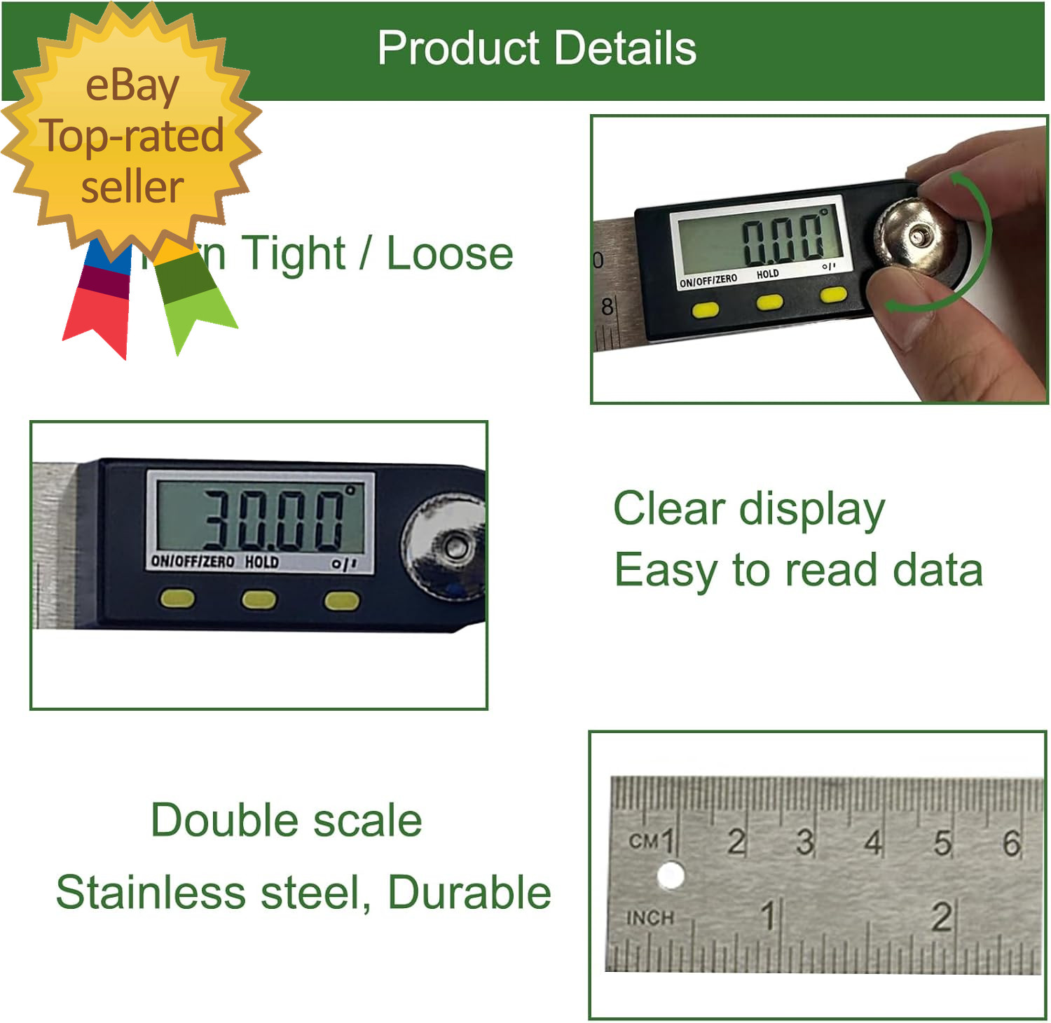 8 Inch Digital Angle Finder Stainless Steel Digital Protractor Angle Ruler