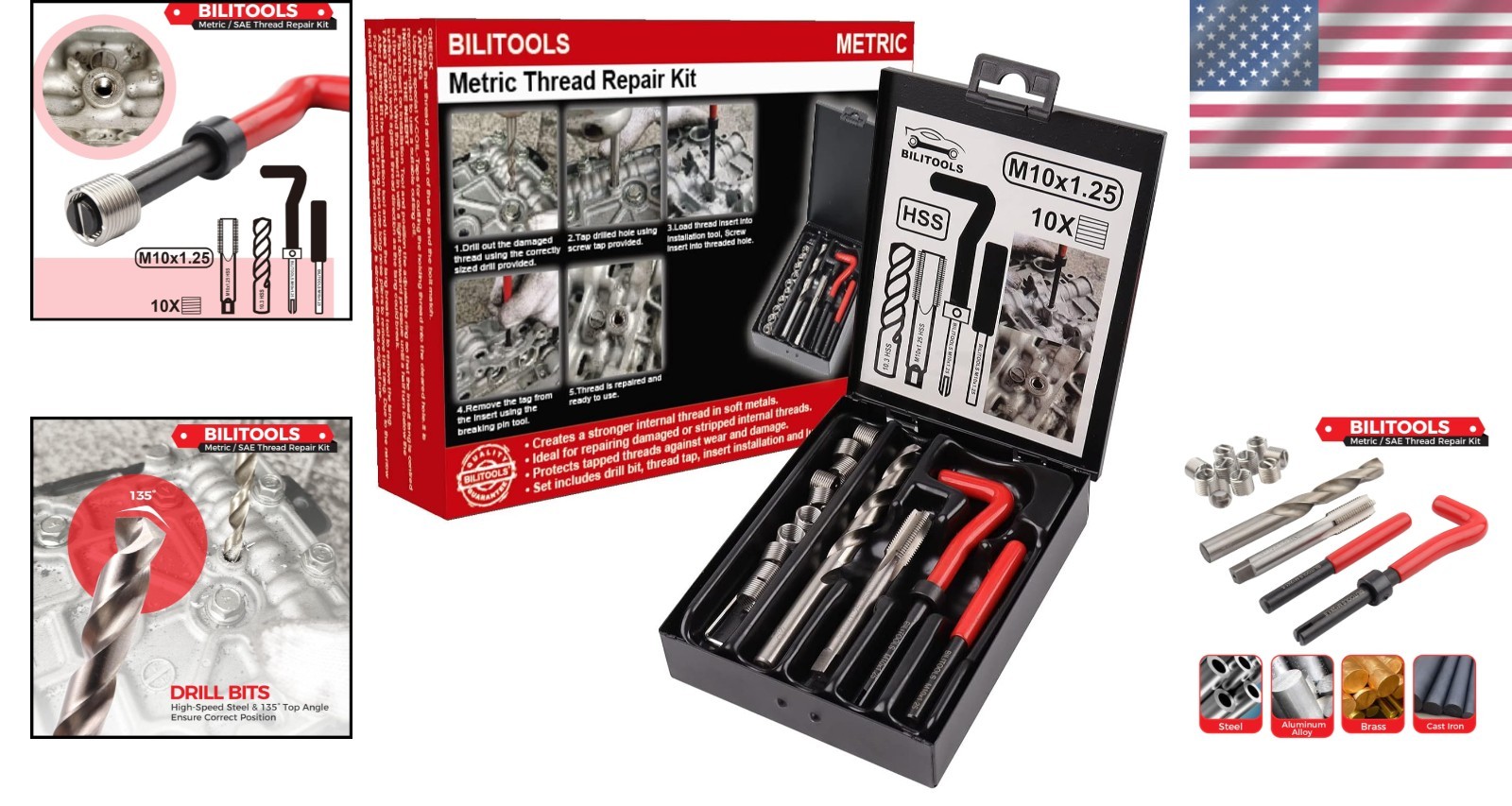 M10x1.25 Thread Repair Kit - HSS Drill & Stainless Inserts for Durable Repairs
