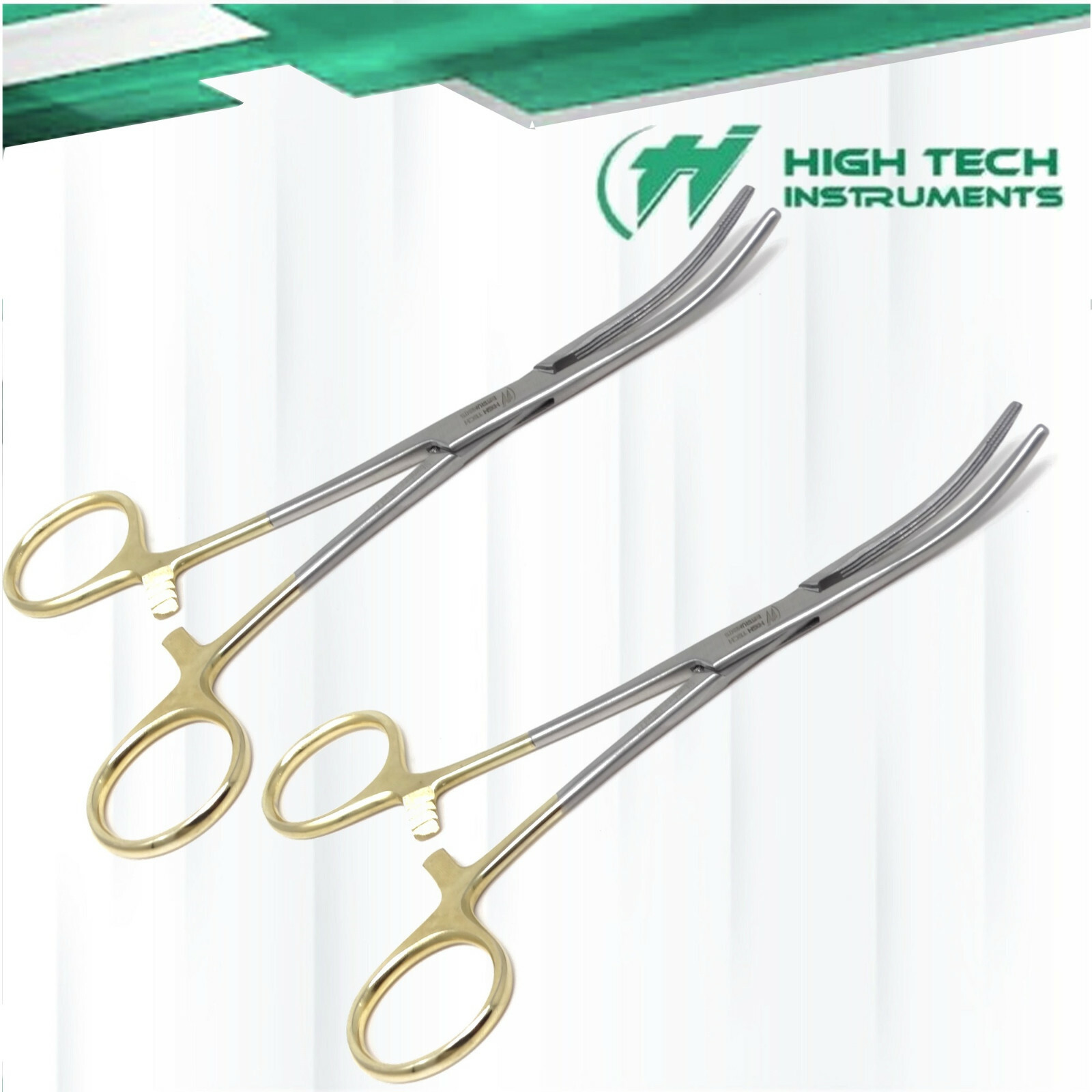 2 Rochester Carmalt Hemostat Forceps 6.5"Curved German Stainless Surgical-Gold