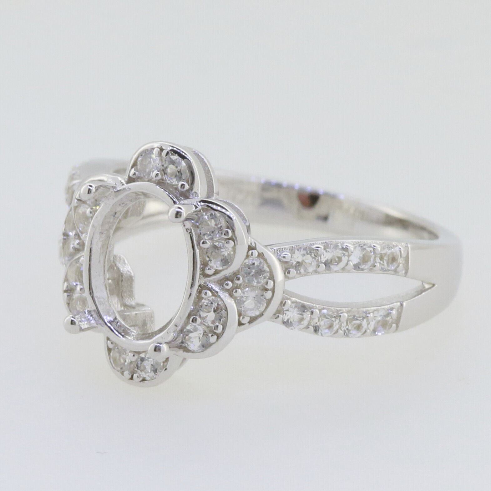 Sterling Silver Semi Mount Ring Setting Oval OV 9x7mm Halo Split Shank