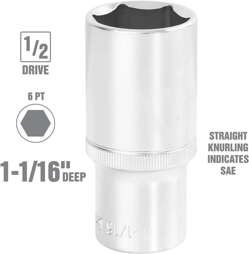 OEMTOOLS 22429 1-1/16 Inch SAE Deep Socket | Thin Wall 1-1/16-Inch, Multi