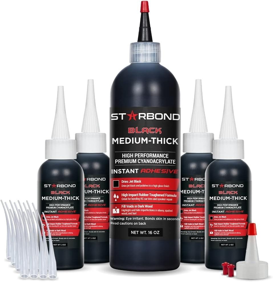 Impact-Resistant Black CA Glue Refill Kit 16oz