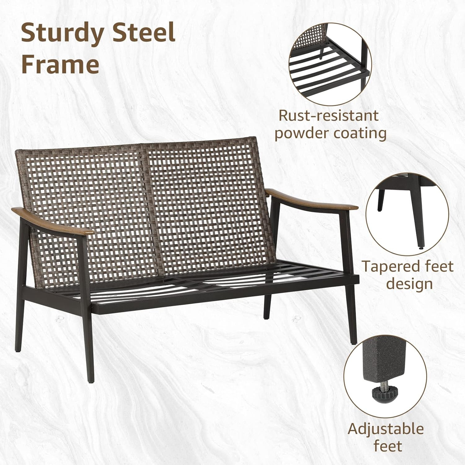 NATURAL EXPRESSIONS Patio Loveseat Sofa Outdoor Furniture Metal Chair with Wicke