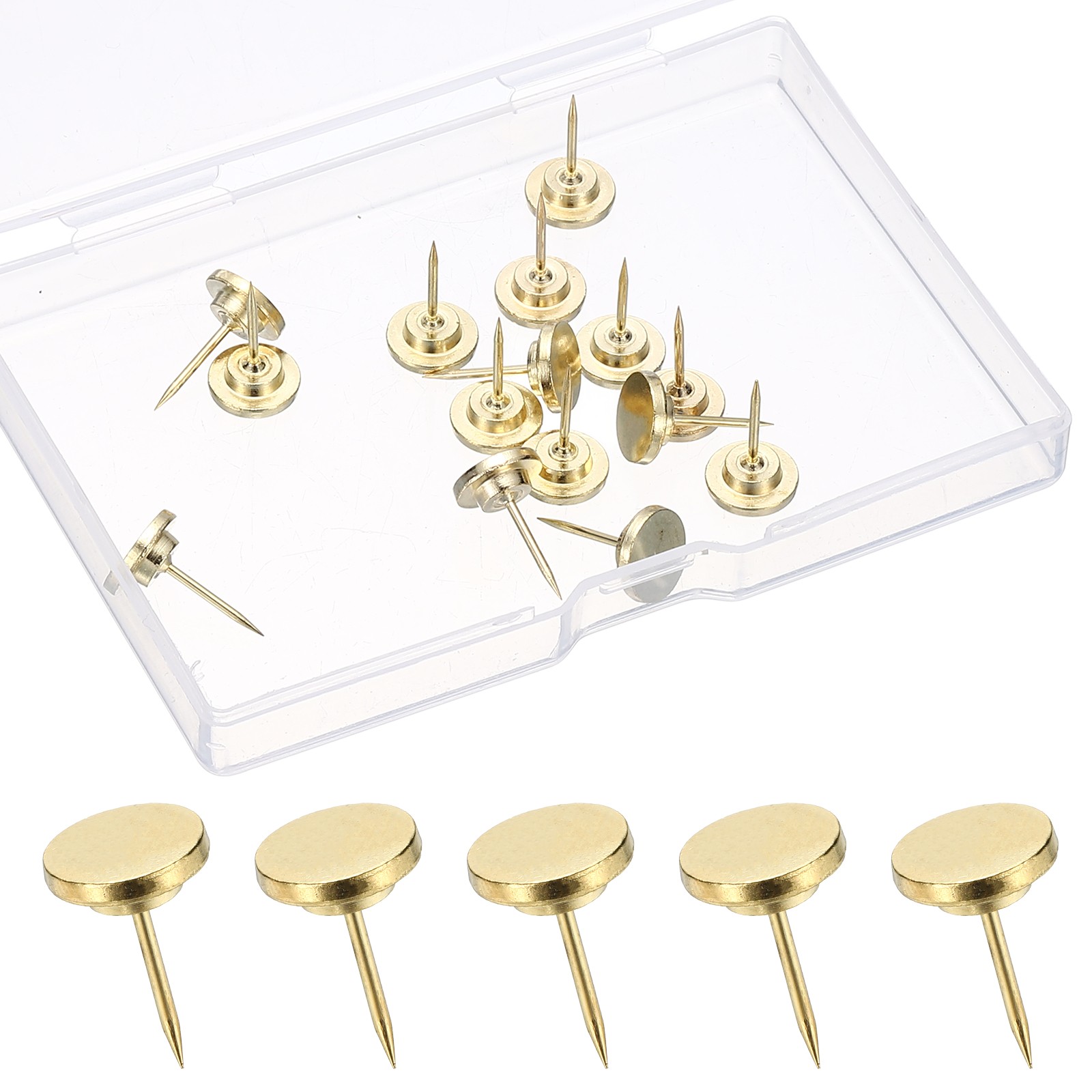 15 Pcs Flat Push Pins, Metal Thumb Tacks for Wall Thumbtacks Push Pin, Gold Tone