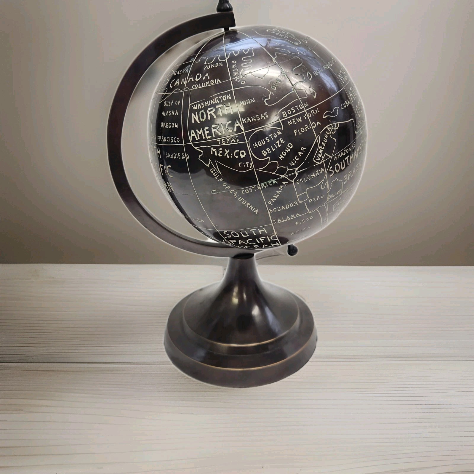 Pier 1 Imports Small Heavy Bronze Color Metal Carved Globe 8"