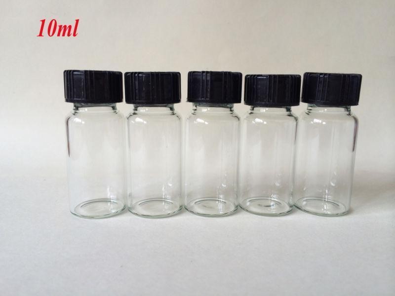 10pcs 10ml 22*50mm Vial clear Glass Bottles & black plastic Lid high quality