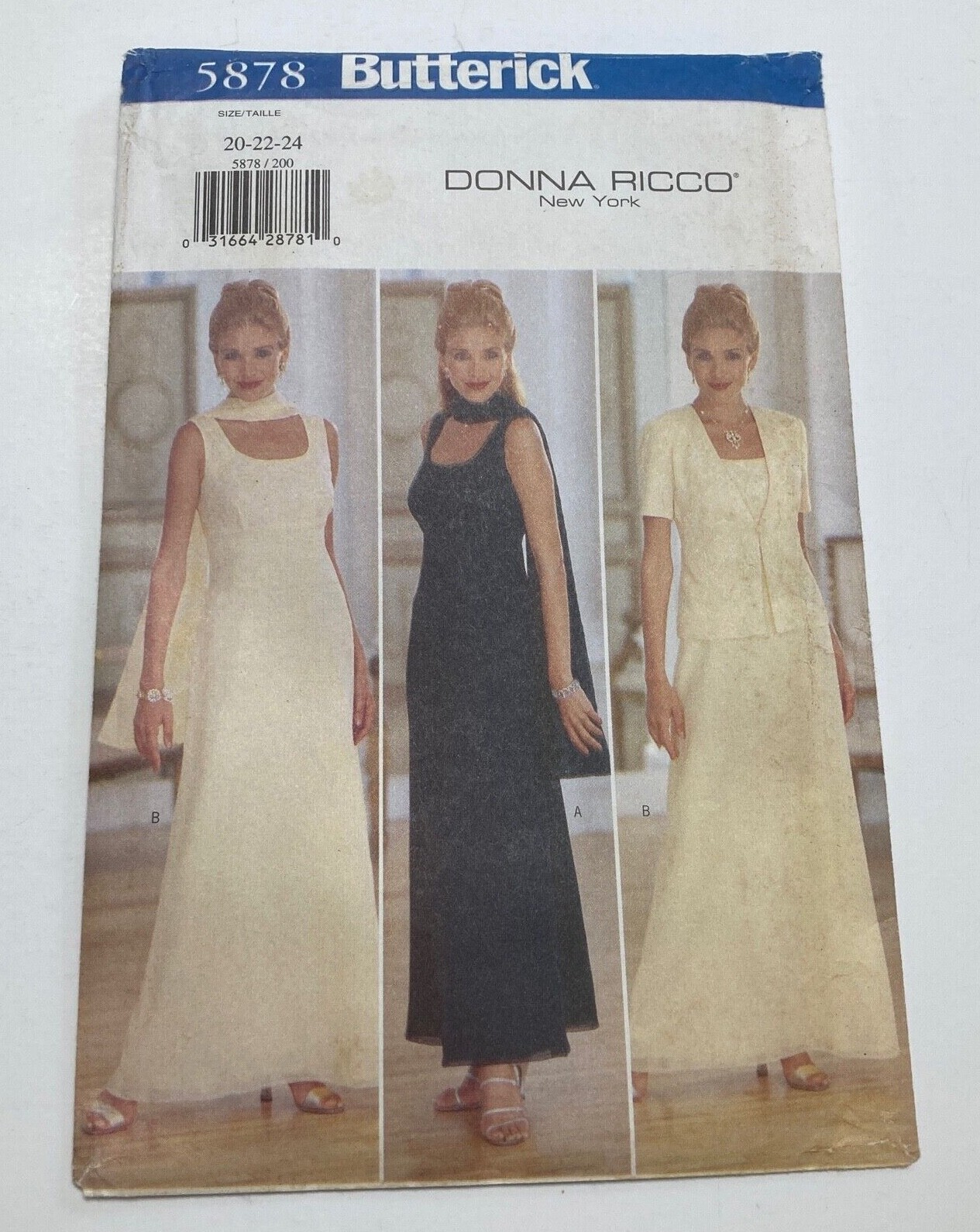 Butterick 5878 Size 20-24 Plus Size Evening Formal Dress Jacket Scarf Uncut FF