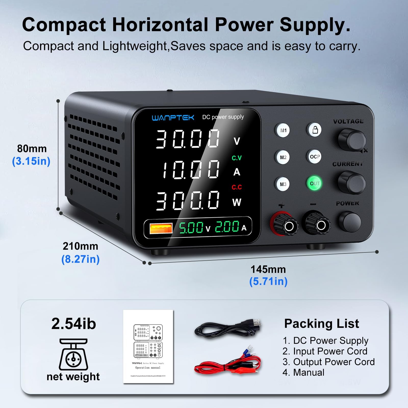 WANPTEK 30V 10A Black Power Supply