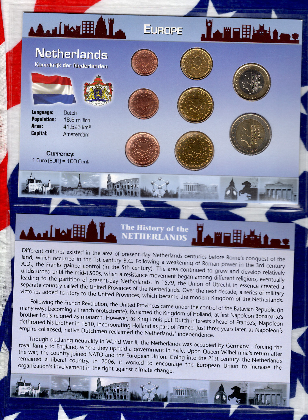 Littleton World Coin Set Netherlands w/c UNC 1,2 Euro 50,20,105,2,1 Cents 2003