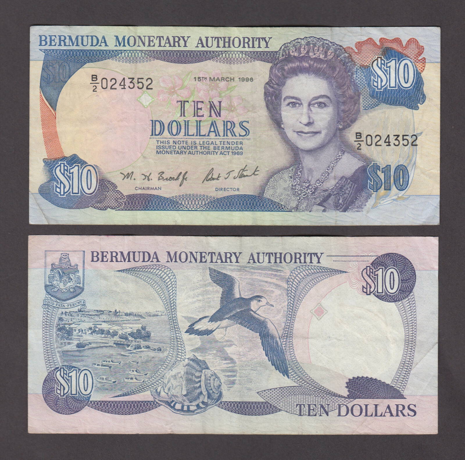 BERMUDA P.42b  10 DOLLARS 15.3.1996 PFX B/2 QEII  VERY FINE  2204