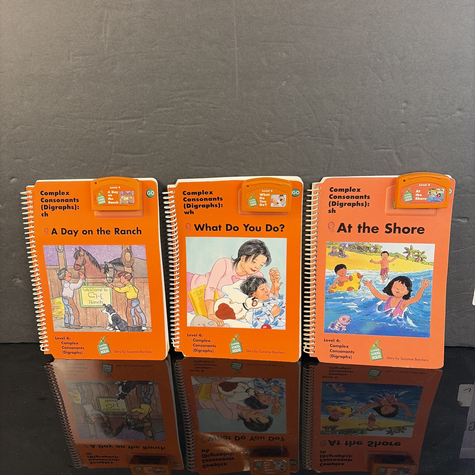 Lot Of 3 LeapFrog Schoolhouse Books w/ Cartridges - Level 4 Complex/Consonants