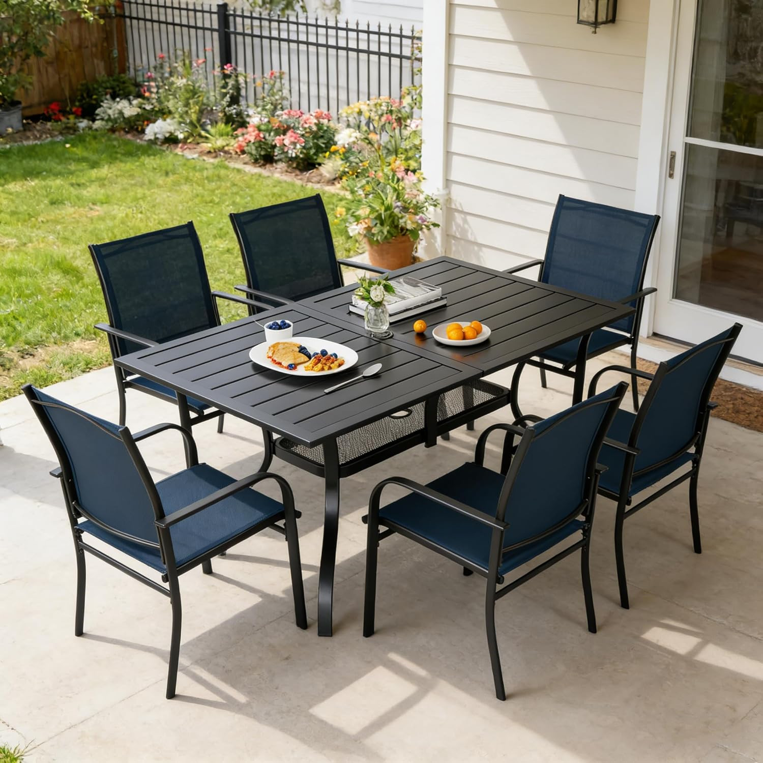 SUNCROWN 7 - Piece Outdoor Dining Set, Patio Furniture Set with 6 X Textilene Di