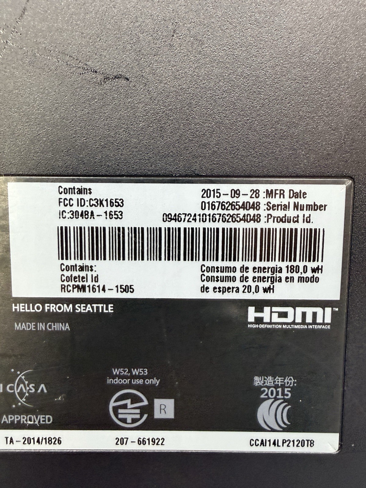 Microsoft Xbox One Model 1540 500GB w/ Power Cable - Tested & Working