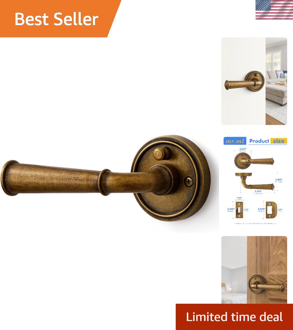 Privacy Door Handle Antique Brass Retro Door Lever, Interior Vintage DoorHand...