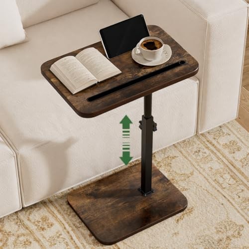 TV Tray Side Table for Couch - 360° Swivel Adjustable Height 1 Rustic Brown