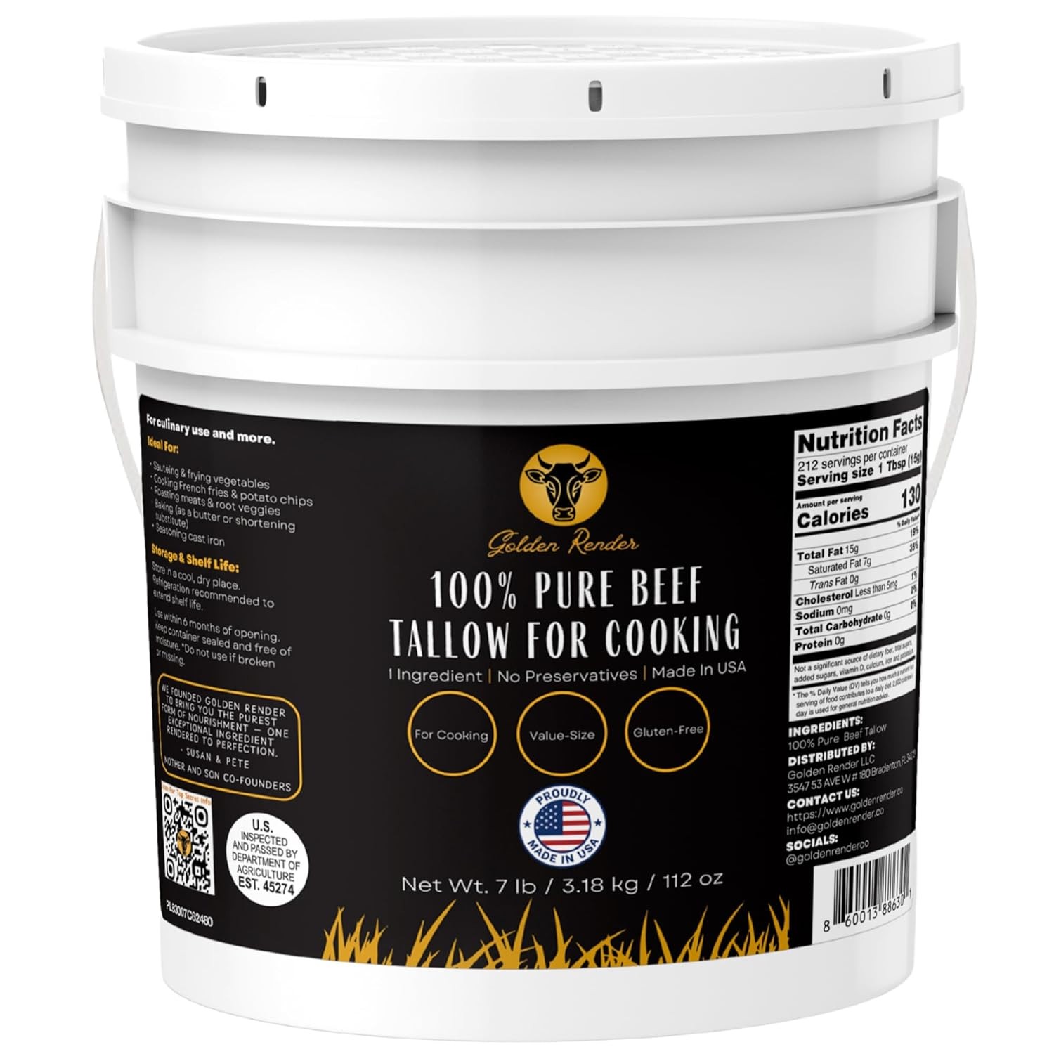 Beef Tallow 100% Pure 7LB Food Grade for Cooking, Baking, Frying, Soap, Candle