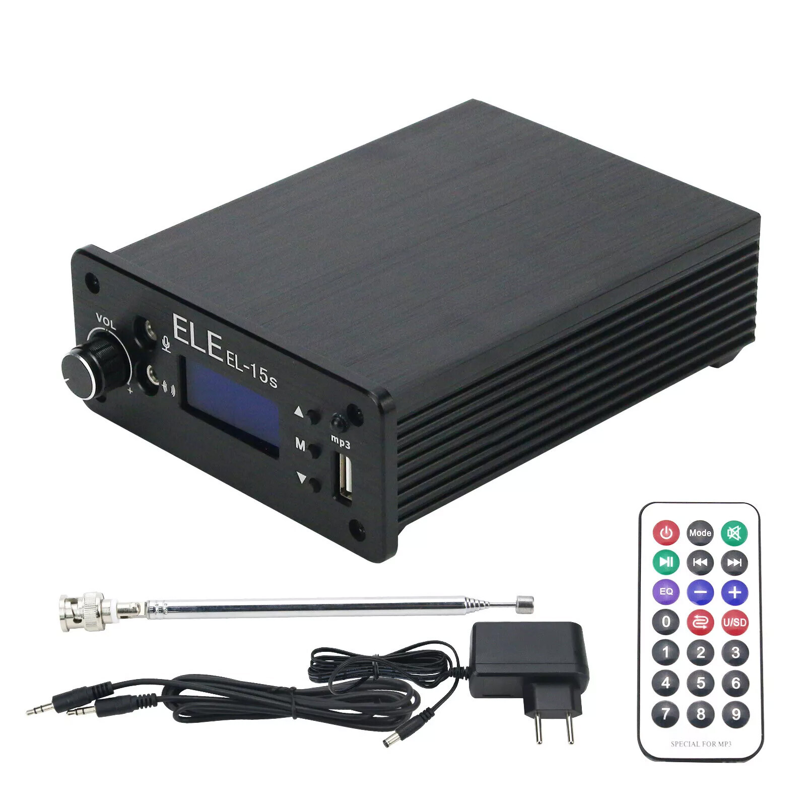 EL-15S 0.1-7W FM Wireless Broadcast Transmitter w/ Antenna For U Disk MP3 os
