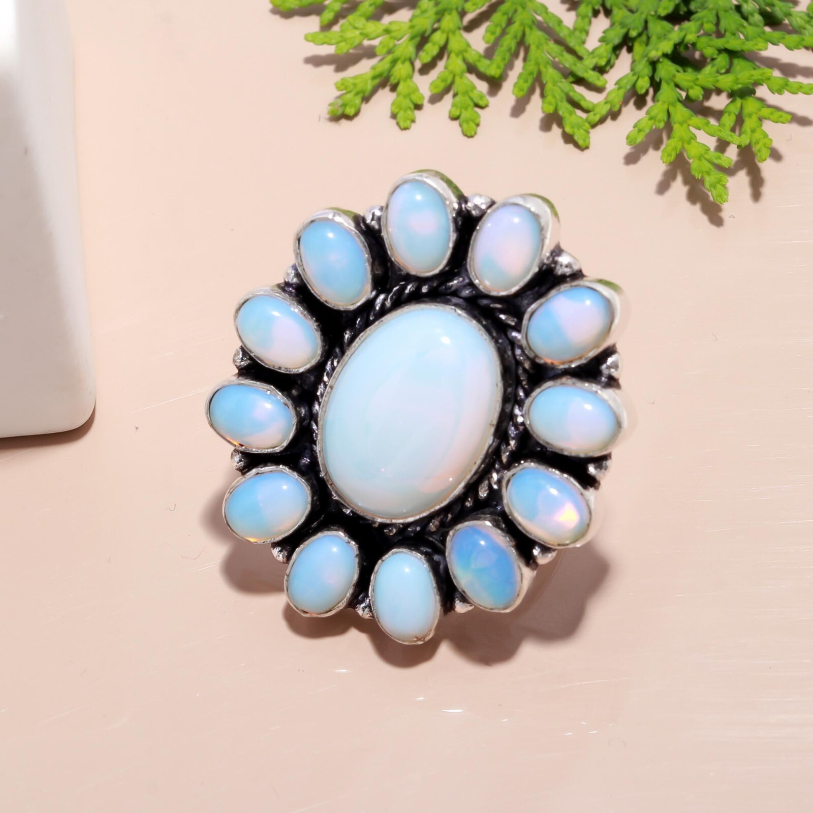 Opalite Gemstone Handmade 925 Sterling Silver Ring Jewelry For Wedding Gift