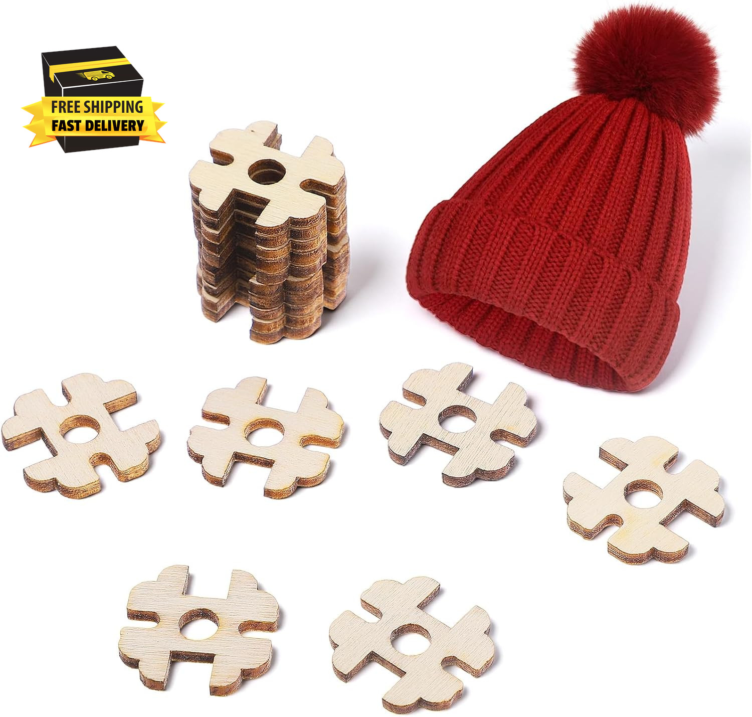 50 Pcs Pom Poms Buttons for Hats Wooden Handmade Removable Faux Fur Keepers Knit