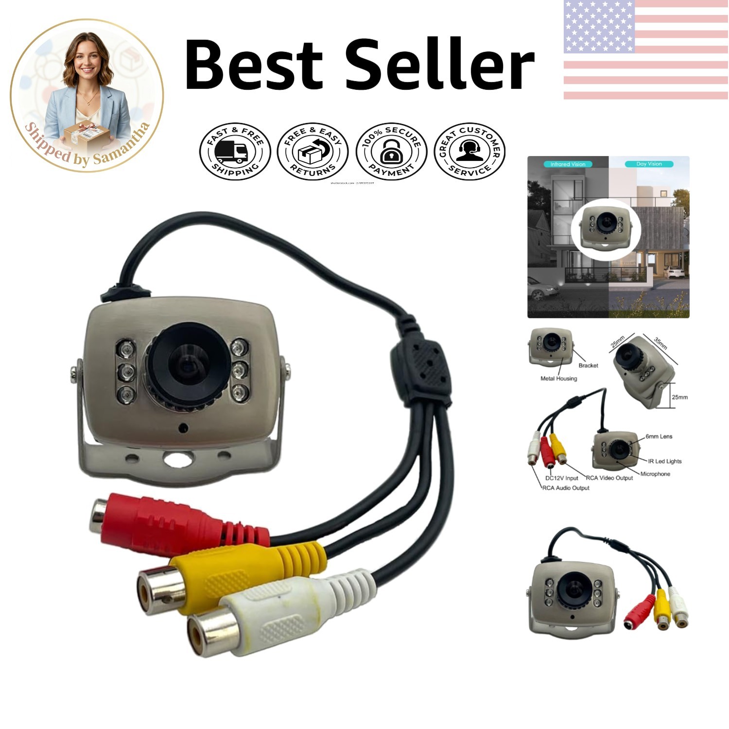 Indoor/Outdoor Surveillance Camera - 1000TVL 6mm Lens with Night Vision & Audio