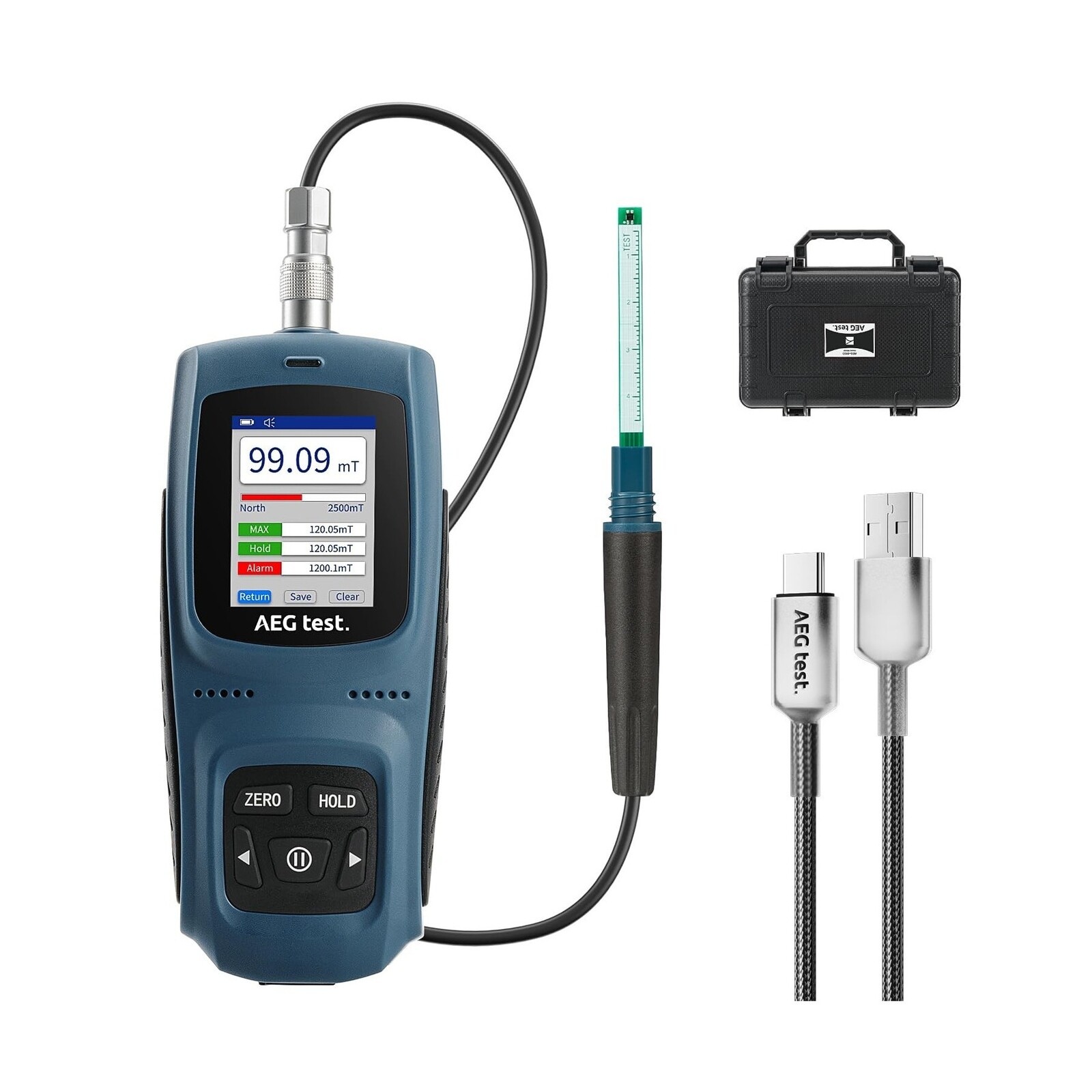 AEG-8103 Gauss Meter, Rechargeable Tesla Meter 0-2500mT, Magnetometer with Da...