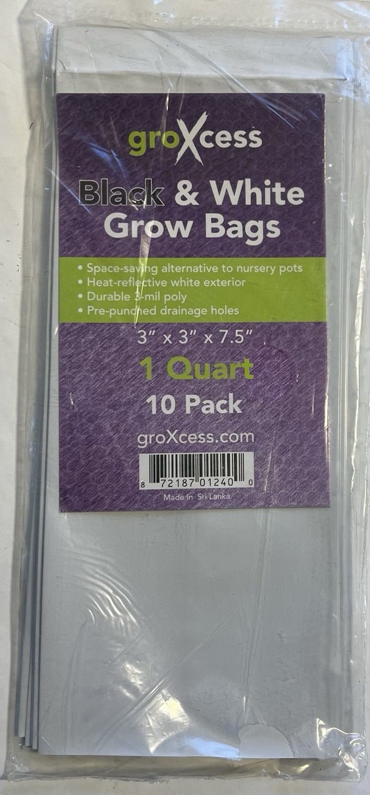GROXCESS Black & White Grow Bags 3"x3"x7.5" 1 Quart / 10 Pack - Plant Gardening