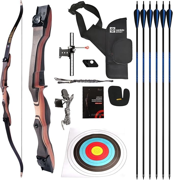 Recurve Bow and Arrows Kit for Adult and Youth Archery, Hunting. 70" 40lbs